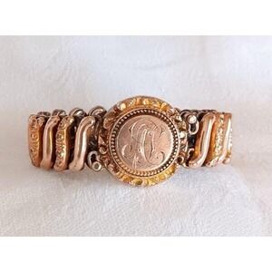 Antique WWI Sweetheart Expanson Bracelet Gold Fill Victorian Etched